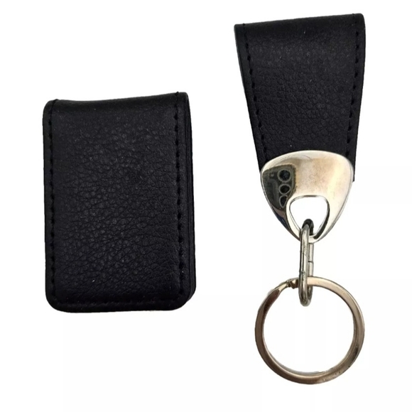 Black Key Fob & Magnetic Money Clip with Silvertone Hardware New Without Box - Picture 1 of 4